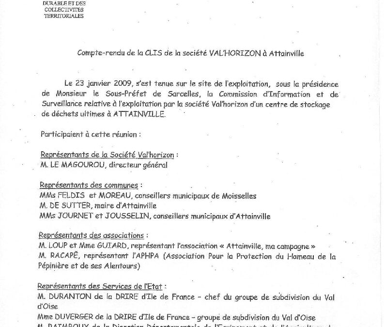 Rapport de la CLIS de Janvier 2009