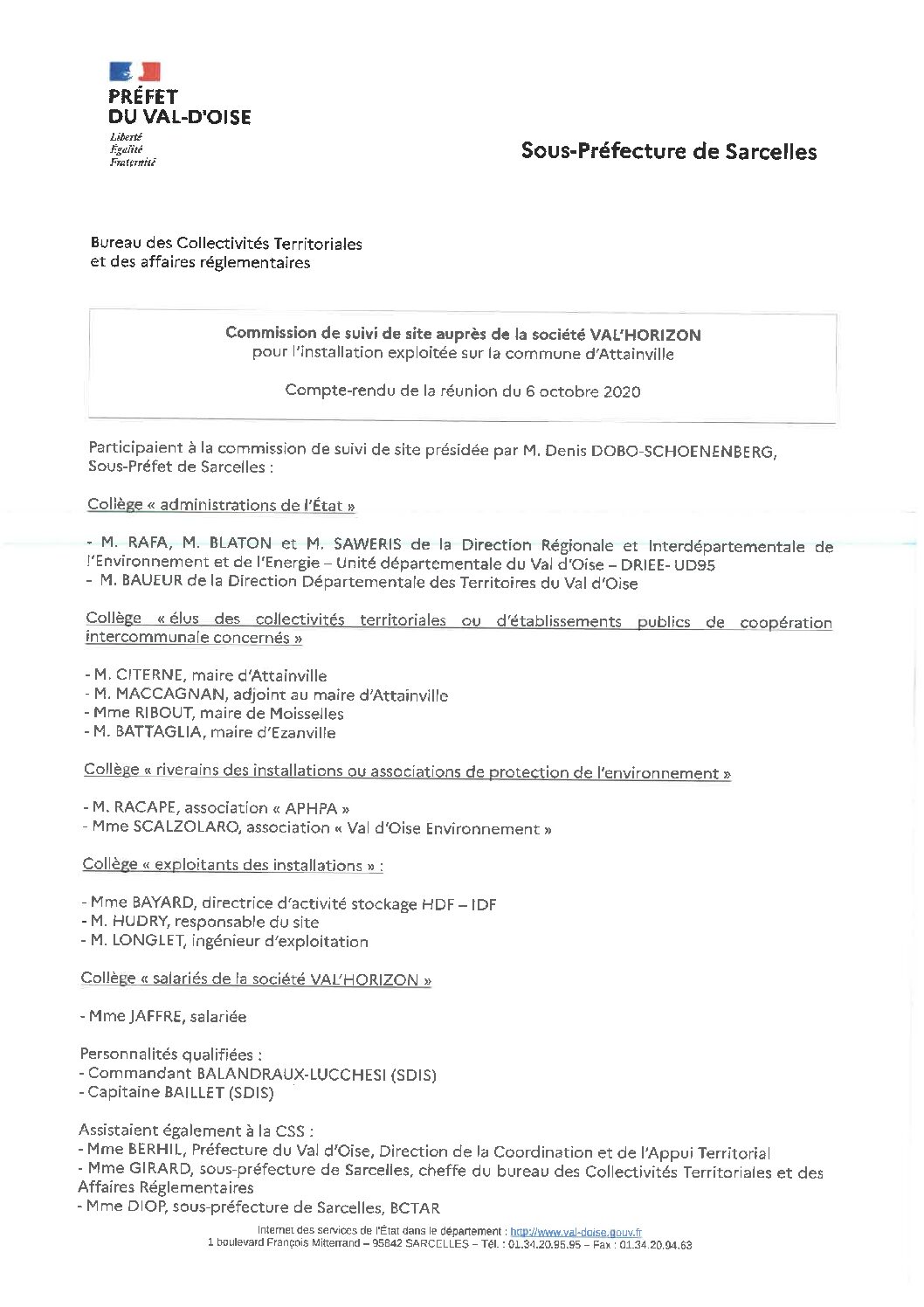 CR CSS Val'Horizon Attainville du 06 octobre 2020